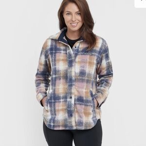 Columbia Women’s Benton Springs™ Fleece Shirt Jacket shacket pink blue plaid S